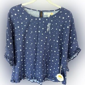 C & C California Blue & White Star Linen Blouse NWT Women’s Large Patriotic